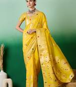 Yellow dola cotton woven meenakari saree