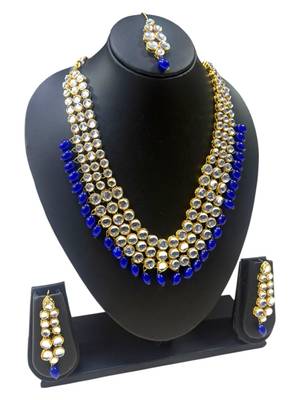 Blue  Heavy Necklace Set with Maang Tika 3