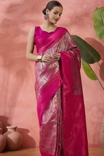 Pink woven jari silk blended saree