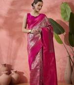 Pink woven jari silk blended saree