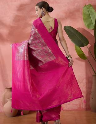 Pink woven zari silk blend saree 2