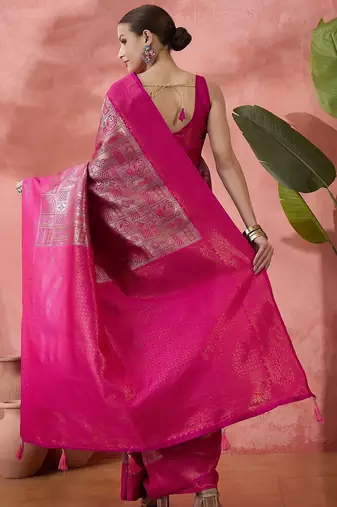Pink woven zari silk blend saree