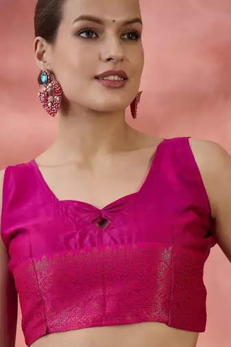 Pink woven zari silk blend saree