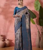 Teal woven jari silk blended saree