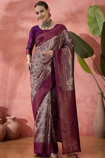 Purple woven jari silk blended saree