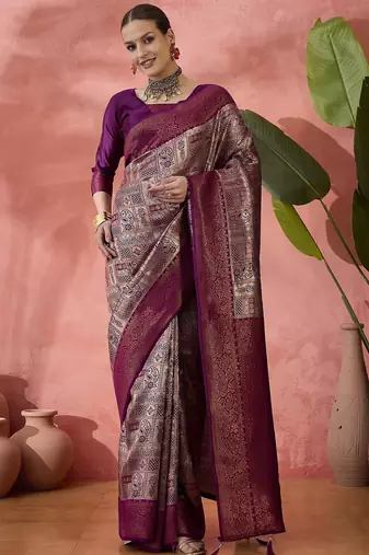 Purple woven jari silk blended saree