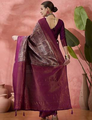 Purple woven zari silk blend saree 2