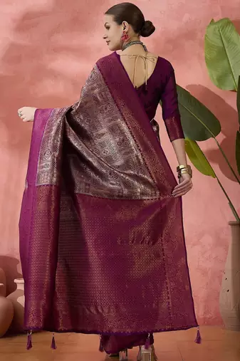 Purple woven zari silk blend saree