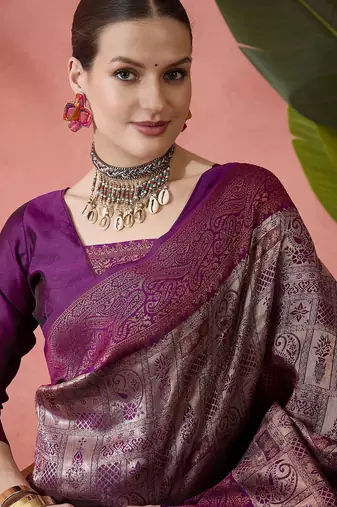 Purple woven zari silk blend saree
