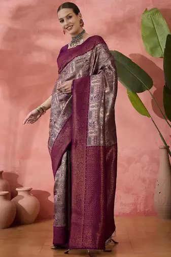 Purple woven zari silk blend saree
