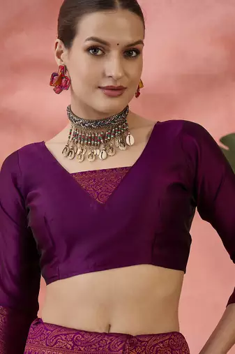 Purple woven zari silk blend saree