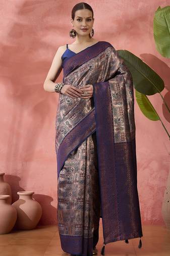 Blue woven jari silk blended saree