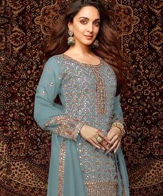 Sky embroidered chinon palazzo style salwar suit 2