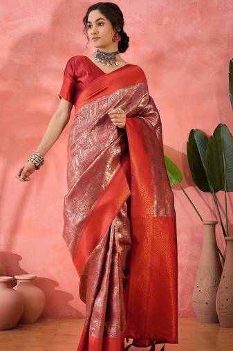 maroon woven zari silk blend saree