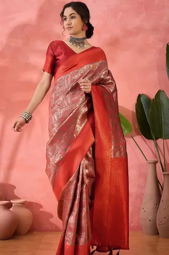 maroon woven zari silk blend saree