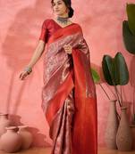 maroon woven zari silk blend saree