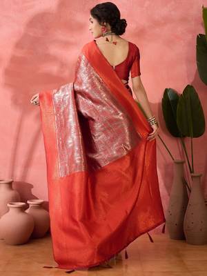 maroon woven zari silk blend saree 2