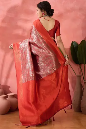 maroon woven zari silk blend saree