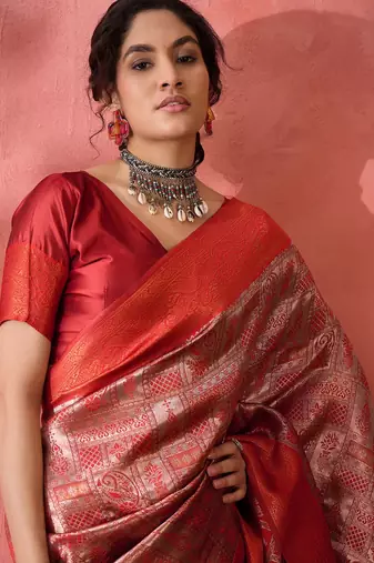 maroon woven zari silk blend saree