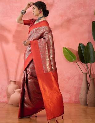 maroon woven zari silk blend saree 4