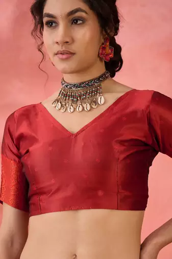 maroon woven zari silk blend saree