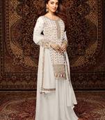White embroidered chinon semi-palazzo style salwar suit