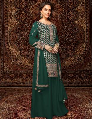 Green embroidered chinon palazzo style salwar suit 1