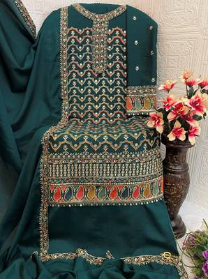 Green embroidered chinon palazzo style salwar suit 3