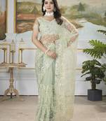 Pista sequins with thread embroidered butterfly net saree