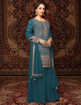 Rama embroidered chinon palazzo style salwar suit 1