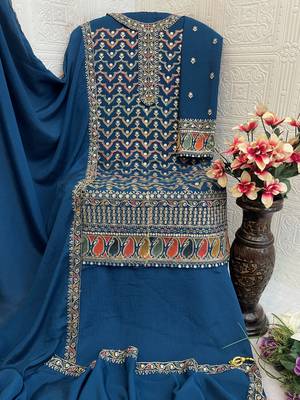 Rama embroidered chinon palazzo style salwar suit 3