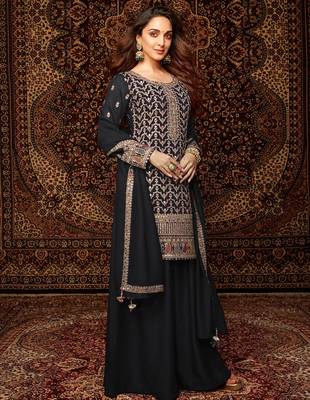Black embroidered chinon palazzo style salwar suit 1