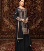 Black embroidered chinon semi-palazzo style salwar suit