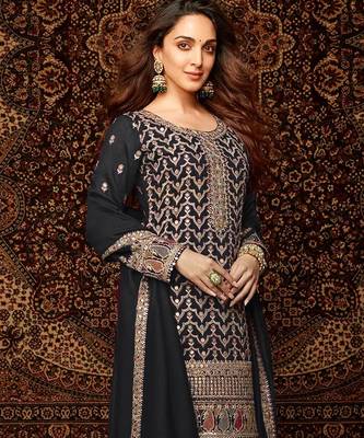 Black embroidered chinon palazzo style salwar suit 2