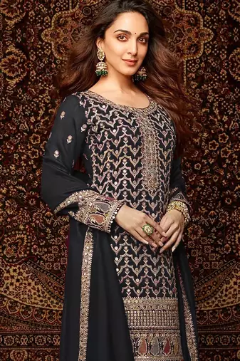 Black embroidered chinon palazzo style salwar suit