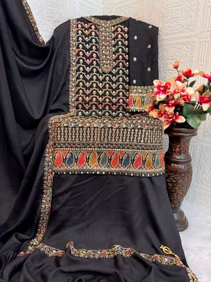 Black embroidered chinon palazzo style salwar suit 3