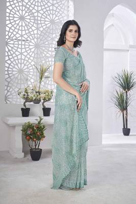 Sea green tissue net sequin multi thread embroidered saree with cut work 5