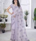 Lavender tissue net sequin multi thread embroidered saree with cut work