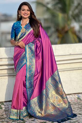 Woven kadiyal paithani purple art silk saree