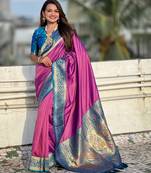 Woven kadiyal paithani purple art silk saree