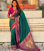 Woven kadiyal paithani sea green art silk saree