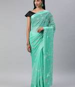 Hand embellished gota patti blue chiffon sustainable saree
