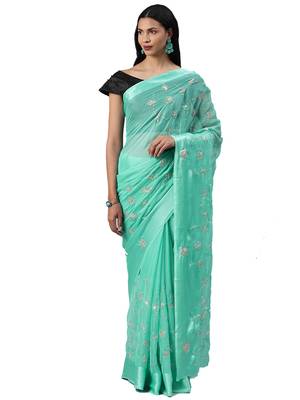 Hand embellished gota patti blue chiffon sustainable saree 2