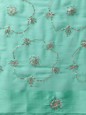 Hand embellished gota patti blue chiffon sustainable saree 4