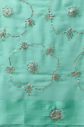 Hand embellished gota patti blue chiffon sustainable saree