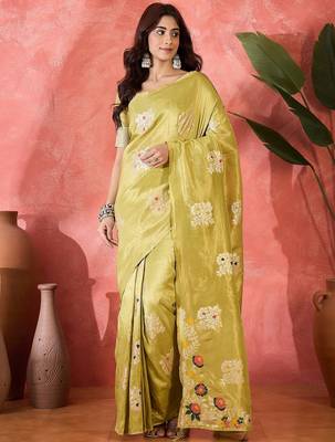 Mustard shimmer art silk blend woven jacquard saree 1
