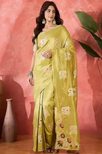 Mustard shimmer art silk woven jacquard saree