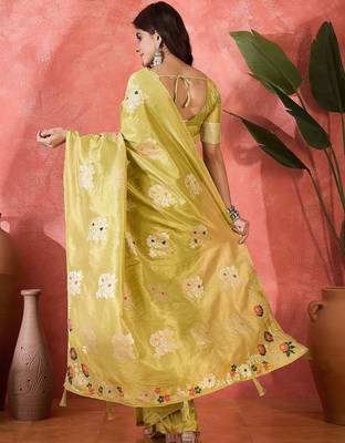 Mustard shimmer art silk blend woven jacquard saree 2