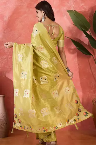 Mustard shimmer art silk blend woven jacquard saree