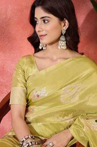 Mustard shimmer art silk blend woven jacquard saree